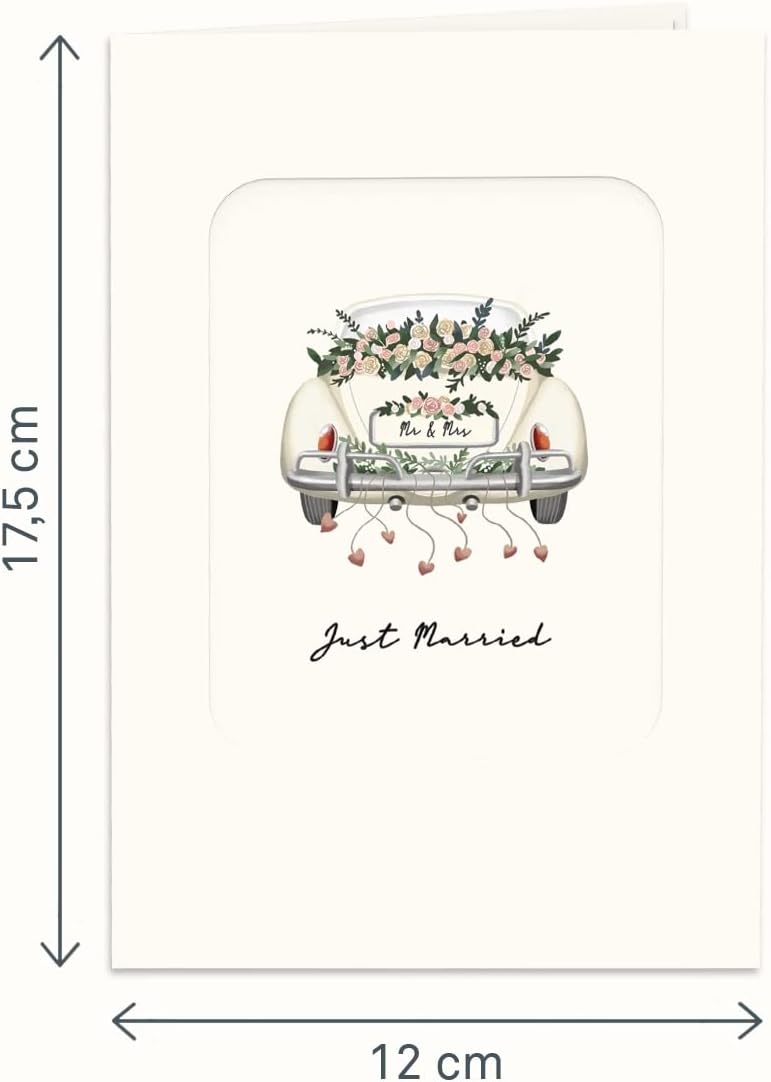 papercrush® Pop-Up Hochzeitskarte Hochzeitsauto - 3D Hochzeitskarte edel „just married“, Glueckwunschkarte zur Hochzeit, Gutschein fuer Hochzeitsreise & Geldgeschenk, Flitterwochen Geschenk
