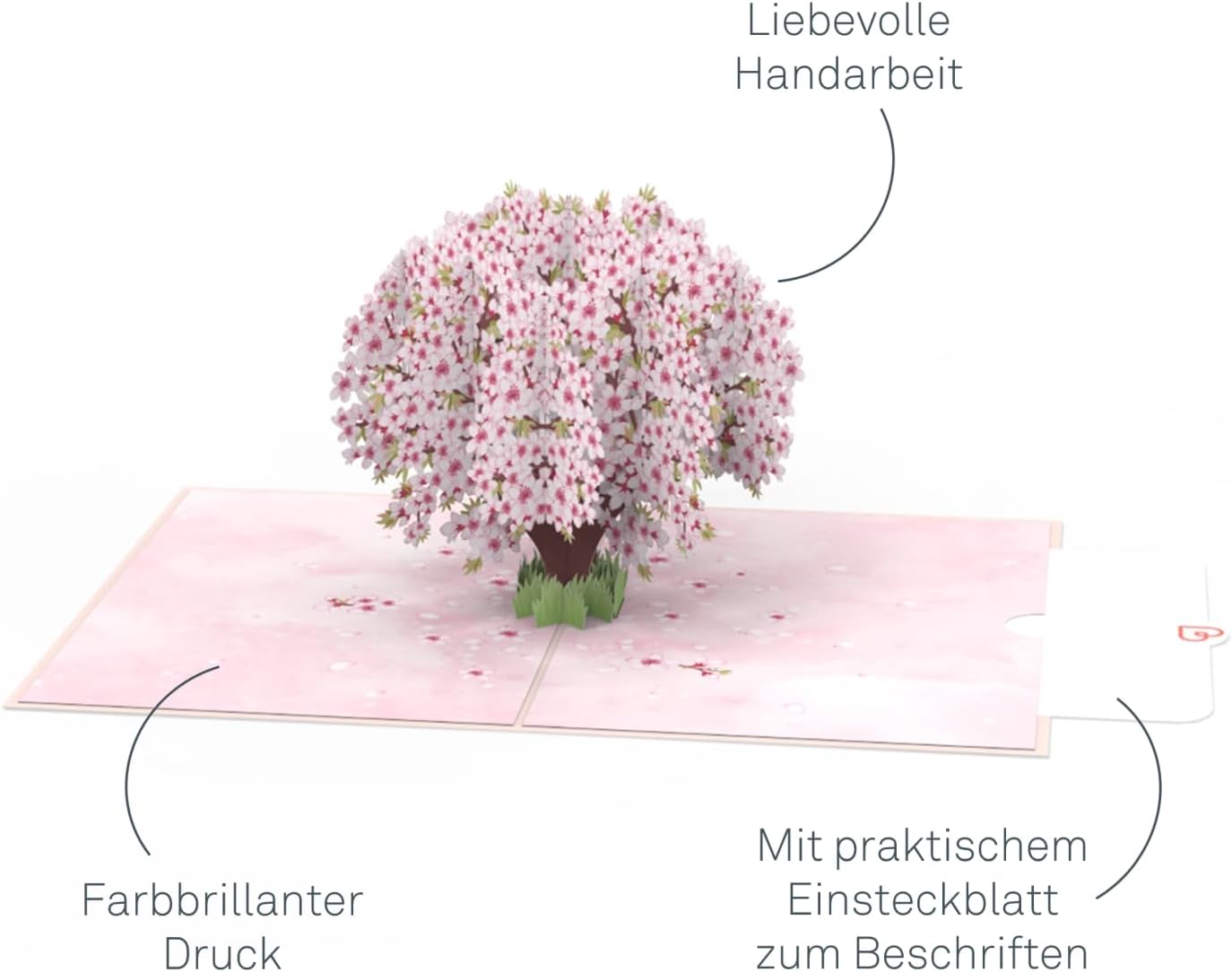 papercrush® Pop-Up Karte Kirschblueten Baum - 3D Geburtstagskarte mit Sakura Blueten fuer Frau, Freundin & Partnerin, Handgemachte Glueckwunschkarte zum Jahrestag & Hochzeitstag, Karte zur Geburt Maedchen