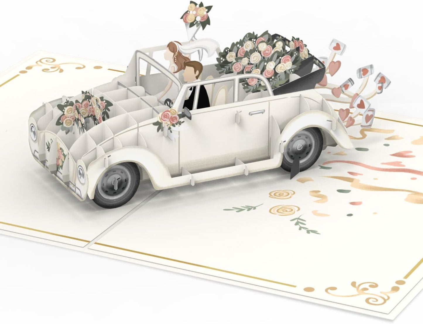 papercrush® Pop-Up Hochzeitskarte Hochzeitsauto - 3D Hochzeitskarte edel „just married“, Glueckwunschkarte zur Hochzeit, Gutschein fuer Hochzeitsreise & Geldgeschenk, Flitterwochen Geschenk