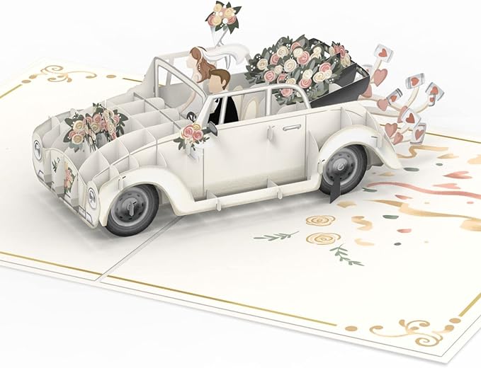 papercrush® Pop-Up Hochzeitskarte Hochzeitsauto - 3D Hochzeitskarte edel „just married“, Glueckwunschkarte zur Hochzeit, Gutschein fuer Hochzeitsreise & Geldgeschenk, Flitterwochen Geschenk