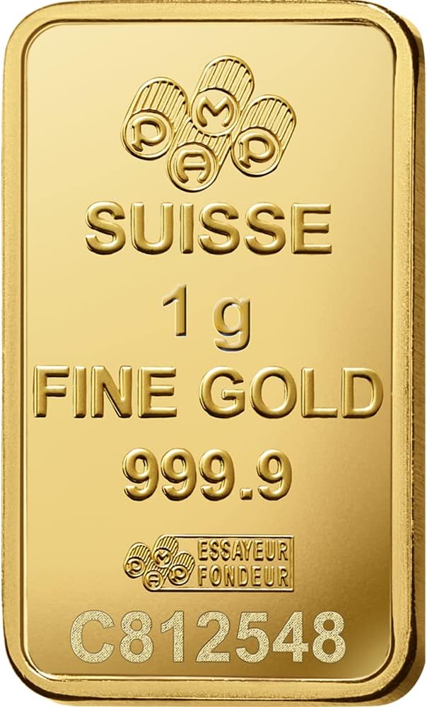Generic 1 gram gold Pamp Suisse Fortuna Gold Minted Bar clear viewing window in gift pouch