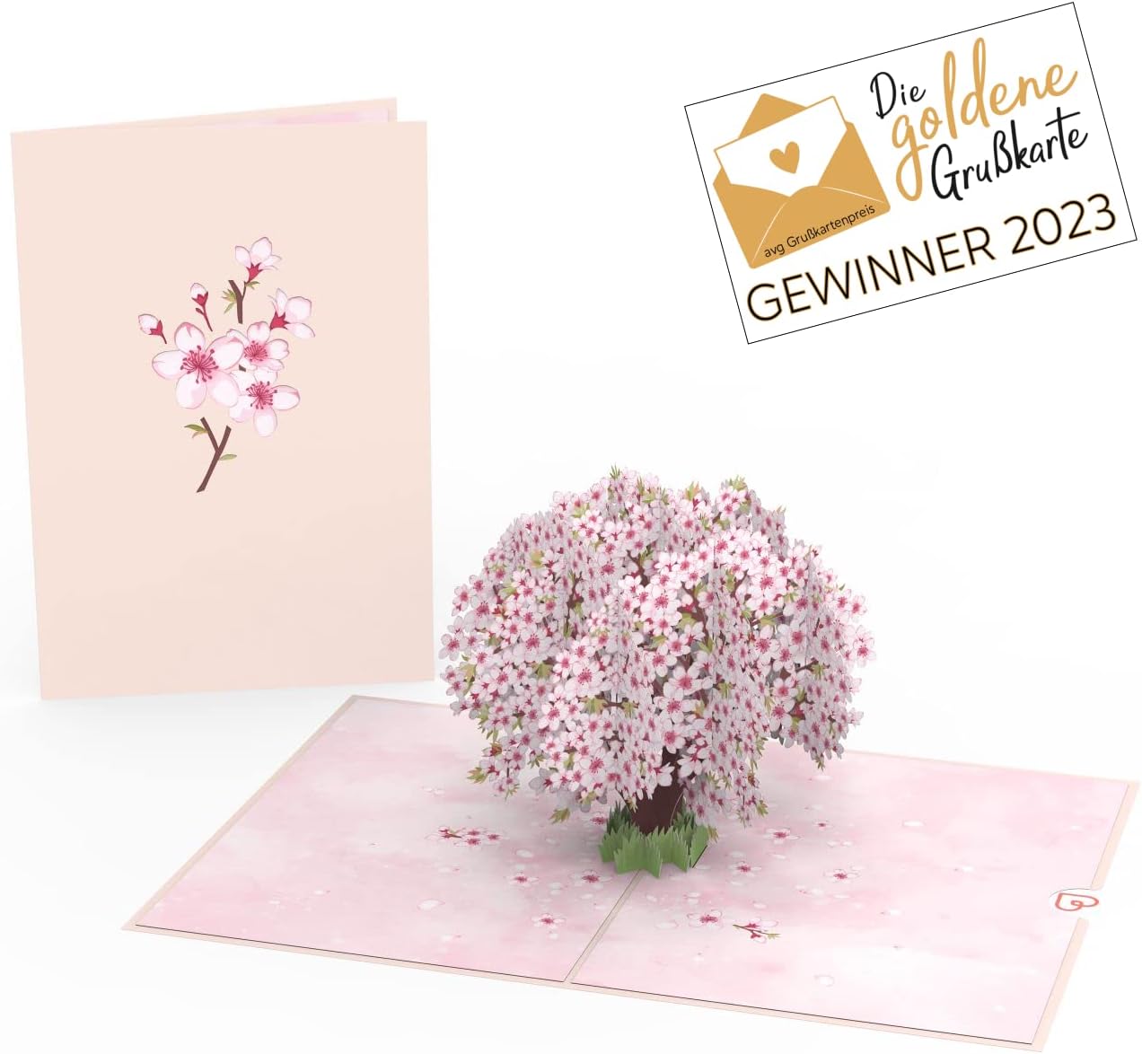 papercrush® Pop-Up Karte Kirschblueten Baum - 3D Geburtstagskarte mit Sakura Blueten fuer Frau, Freundin & Partnerin, Handgemachte Glueckwunschkarte zum Jahrestag & Hochzeitstag, Karte zur Geburt Maedchen
