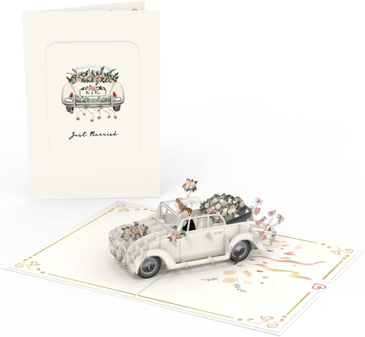 papercrush® Pop-Up Hochzeitskarte Hochzeitsauto - 3D Hochzeitskarte edel „just married“, Glueckwunschkarte zur Hochzeit, Gutschein fuer Hochzeitsreise & Geldgeschenk, Flitterwochen Geschenk