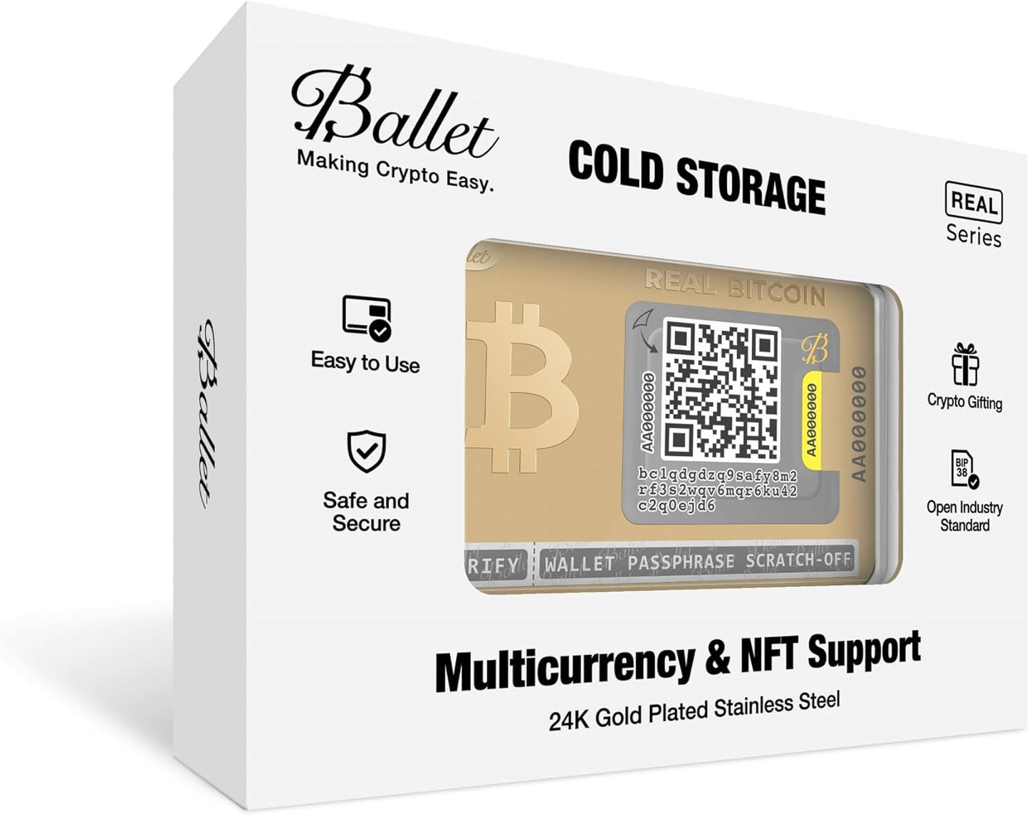 Ballet Real Bitcoin, 24K Gold-Plated - Cryptocurrency Physical Wallet, for Bitcoin and Other Crypto Currencies (1 Single)