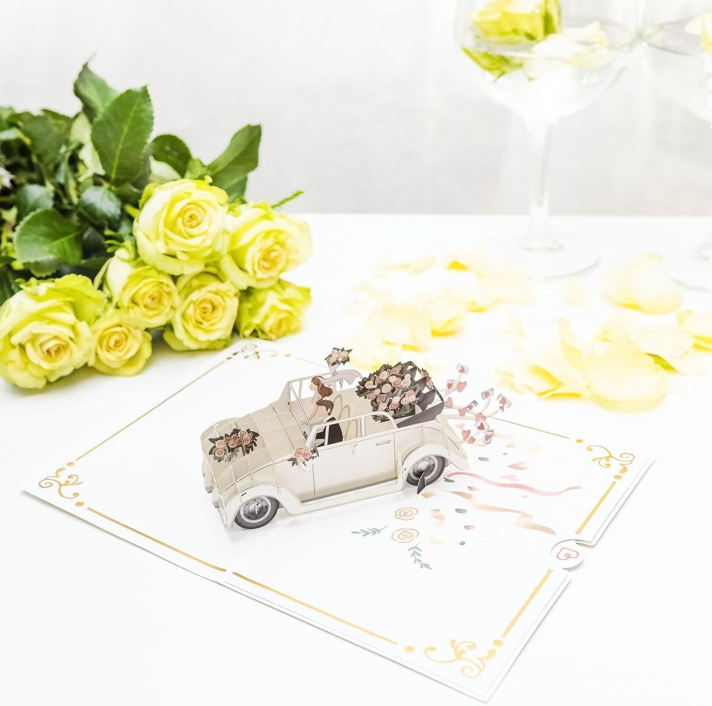 papercrush® Pop-Up Hochzeitskarte Hochzeitsauto - 3D Hochzeitskarte edel „just married“, Glueckwunschkarte zur Hochzeit, Gutschein fuer Hochzeitsreise & Geldgeschenk, Flitterwochen Geschenk