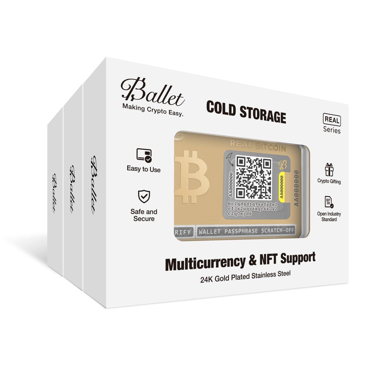 Ballet Real Bitcoin, 24K Gold-Plated - Cryptocurrency Physical Wallet, for Bitcoin and Other Crypto Currencies (1 Single)