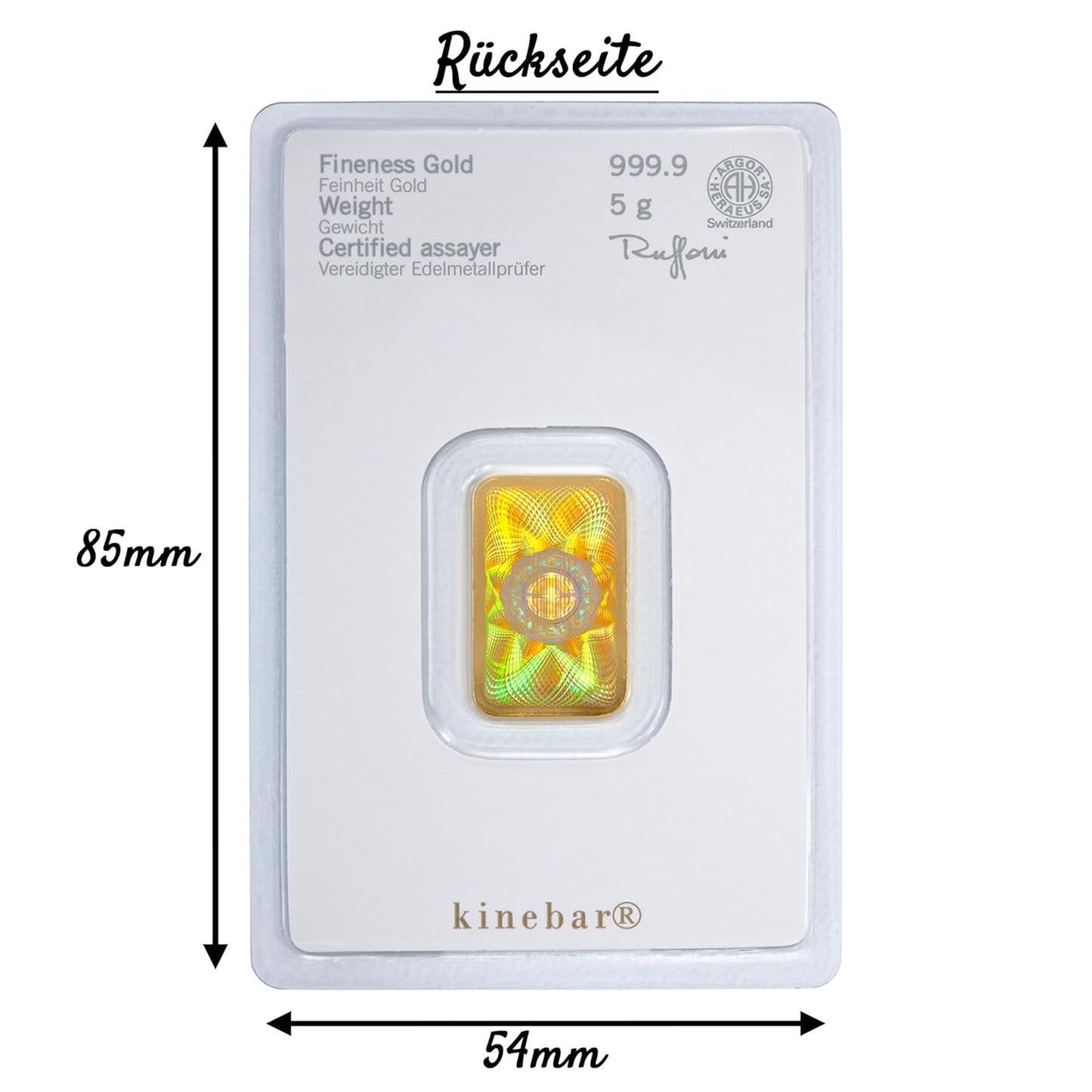 Gold to give as a gift - Heraeus Kinebar 5g gold bar - includes gift packaging, greeting card and guarantee of authenticity