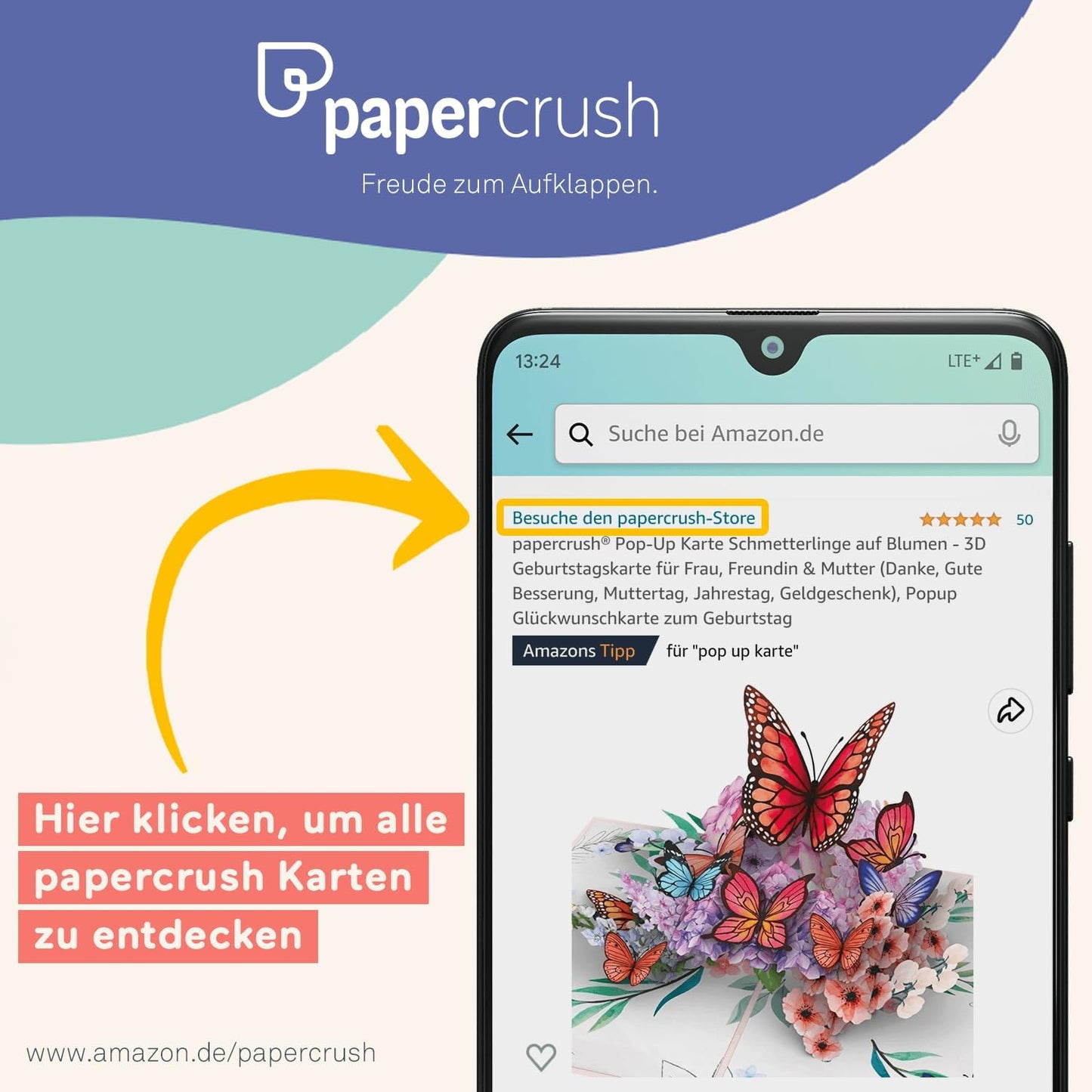 papercrush® Pop-Up Karte Kirschblueten Baum - 3D Geburtstagskarte mit Sakura Blueten fuer Frau, Freundin & Partnerin, Handgemachte Glueckwunschkarte zum Jahrestag & Hochzeitstag, Karte zur Geburt Maedchen
