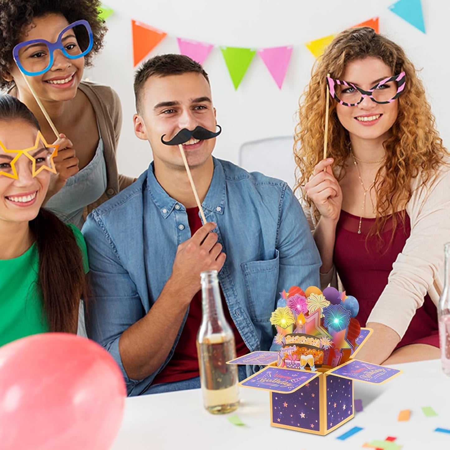 taonganui Geburtstagskarte mit Musik Blowable LED Licht Kerze 3D Pop Up Feuerwerk-Karte mit Lichtern Happy Birthday Geburtstag Geschenke fuer Frauen, Maenner, Freundin und Kinder