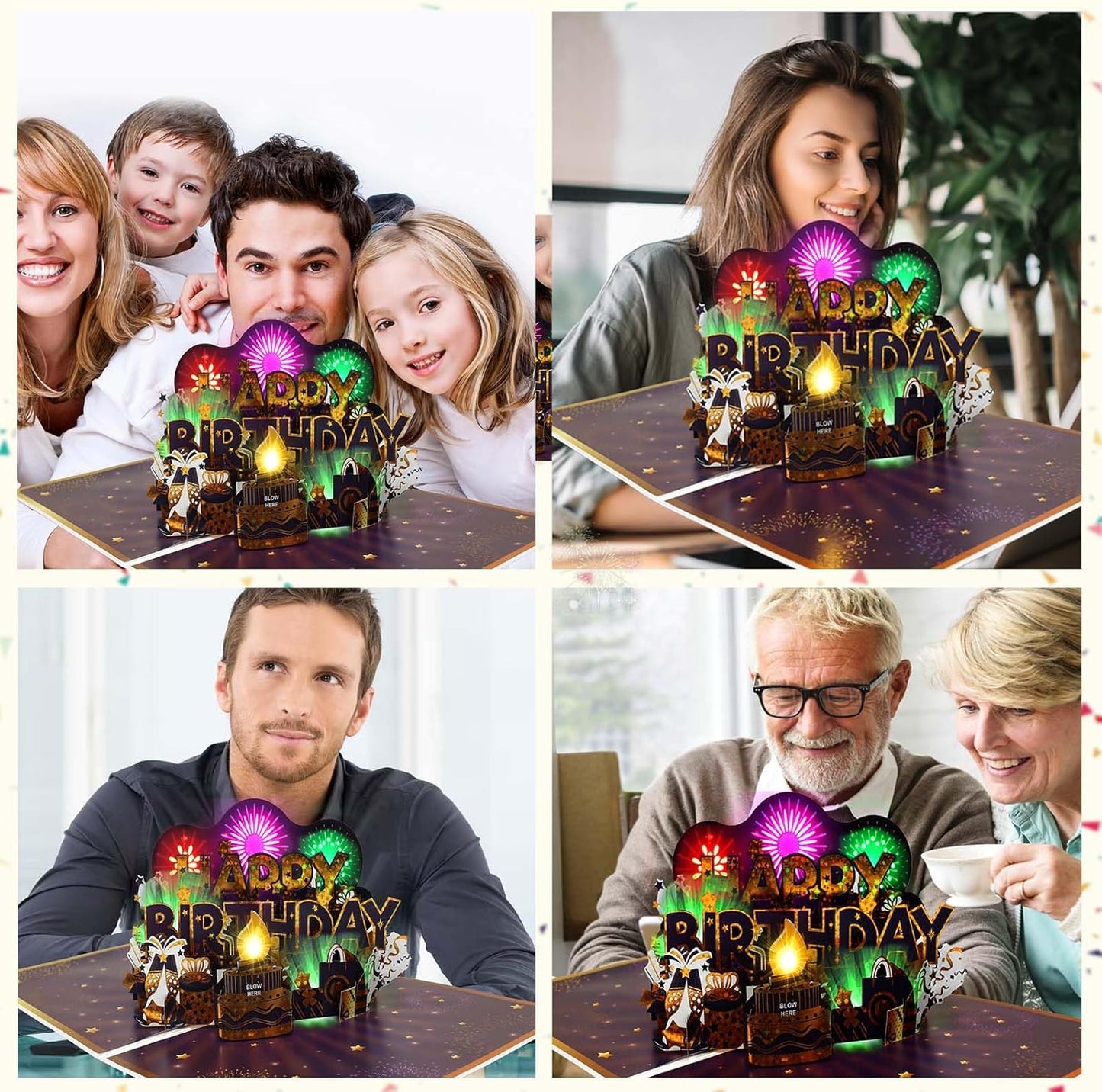 Geburtstagskarte, Musik & Feuerwerk & ausblasbare Kerze Geburtstagskarten, 3D Happy Birthday Pop Up Geburtstagskarte, Grusskarte fuer Mann Frauen Maenner Ehemann Ehefrau Jungen Maedchen Kinder