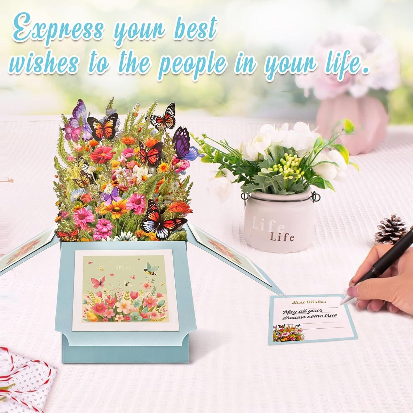 YianHien Butterflies Birthday Card Woman, Exquisite 3D Pop Up Card Birthday Flowers with Envelope, Special Birthday Card for Mum, Grandma, Aunt Sisters, Thank You Card, Teacher's Day Card