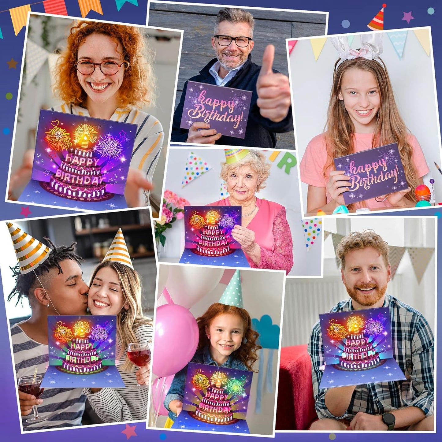 FITMITE Happy Birthday Geburtstagskarte Pop Up Kuchen Geburtstagskarten mit Musik und Licht 3D Feuerwerk Karte Geburtstag Geschenke fuer Frau Maenner Freundin