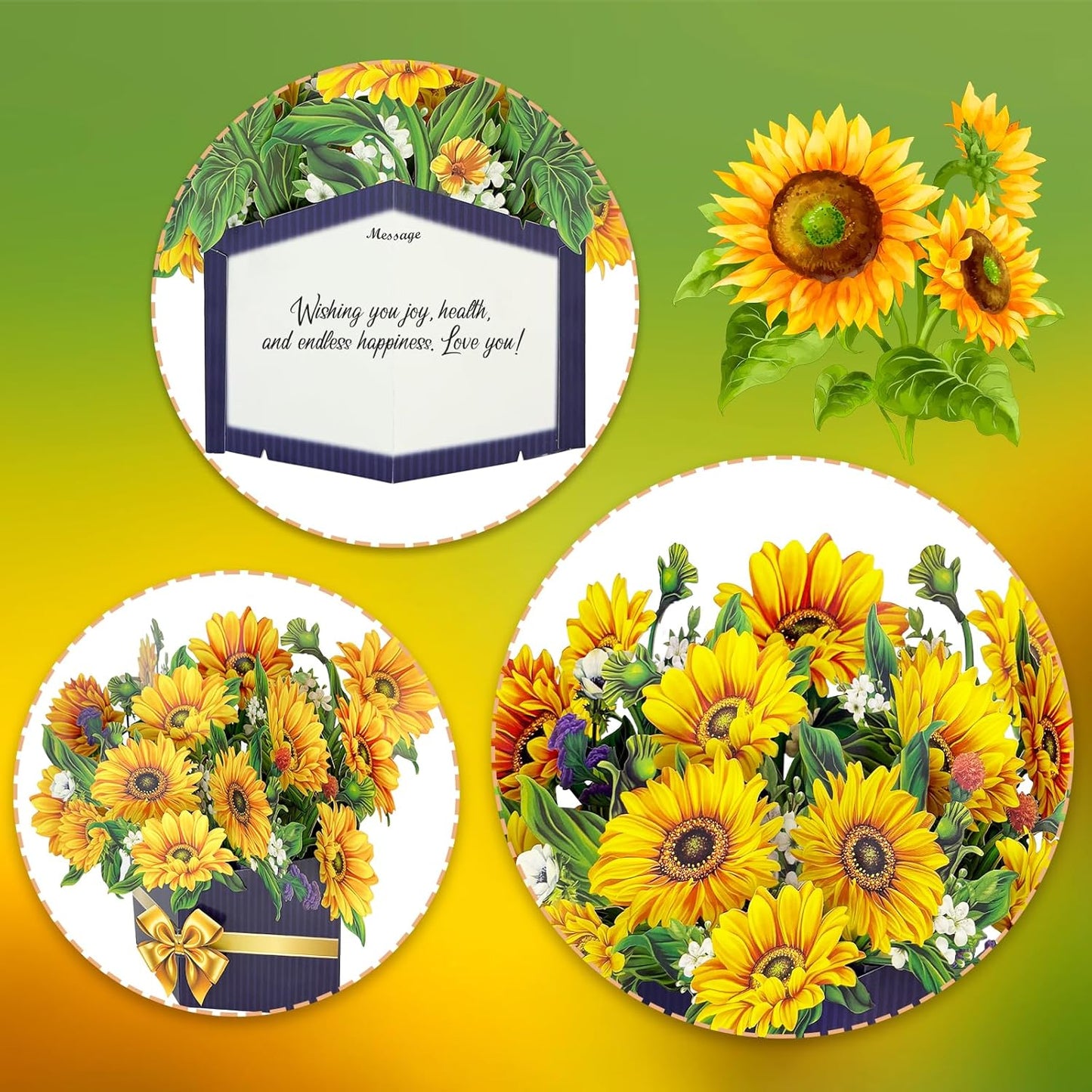 Hierein Sonnenblumen Geburtstagskarte Frau, 3D Blumen Geburtstagskarte Pop Up fuer Mama Ehefrau Schwester, Happy Birthday Karte, Pop Up Karte fuer Geburtstag Jahrestag Danke Gute Besserung