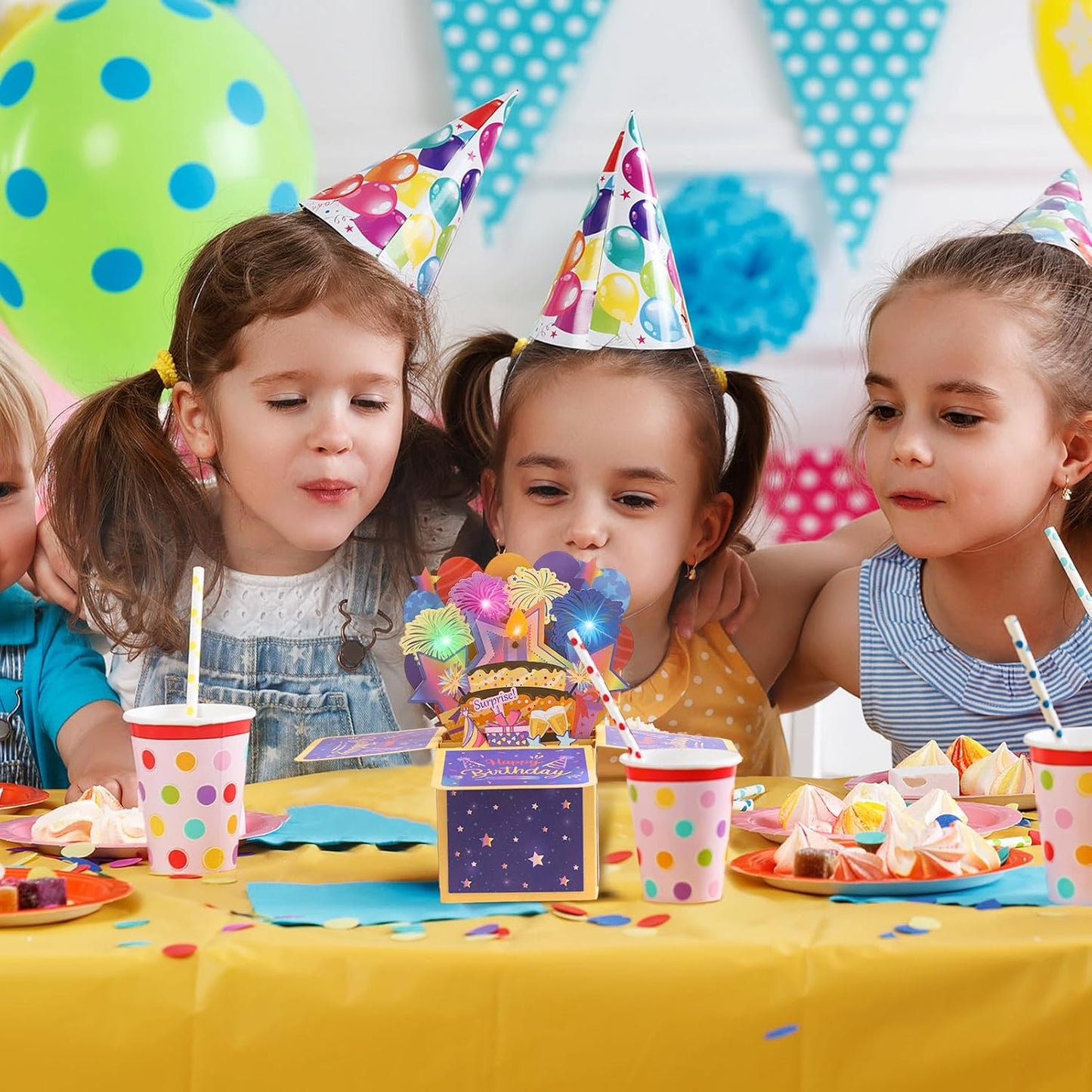 taonganui Geburtstagskarte mit Musik Blowable LED Licht Kerze 3D Pop Up Feuerwerk-Karte mit Lichtern Happy Birthday Geburtstag Geschenke fuer Frauen, Maenner, Freundin und Kinder