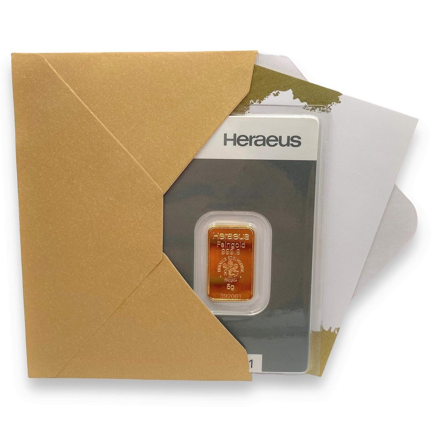 Gold to give as a gift - Heraeus Kinebar 5g gold bar - includes gift packaging, greeting card and guarantee of authenticity