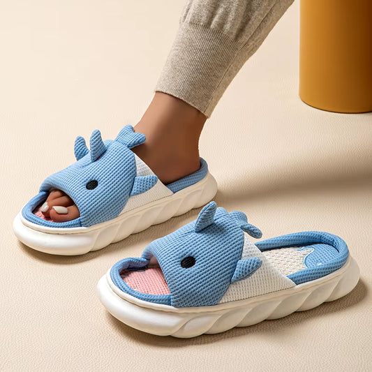 Women's Cartoon Shark Linen Slippers