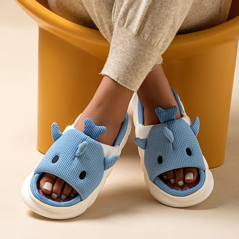 Women's Cartoon Shark Linen Slippers