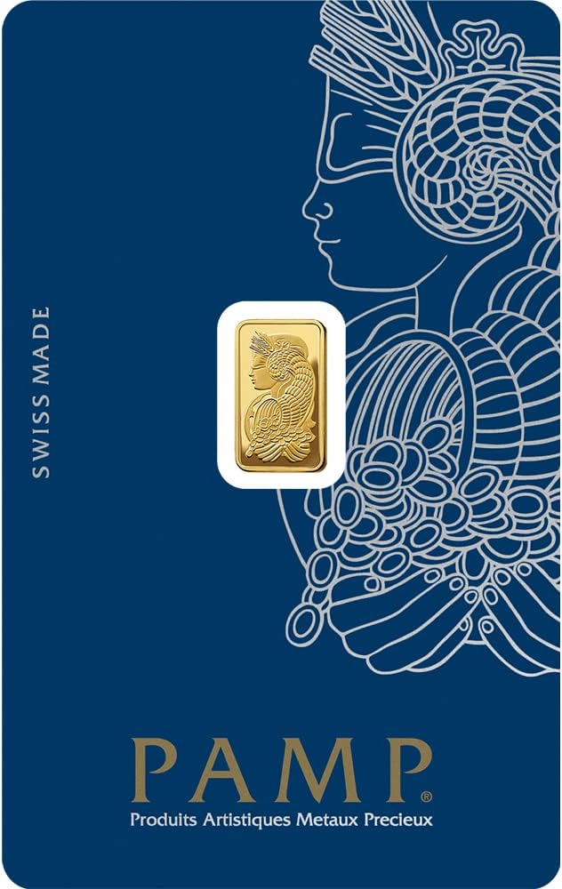 Generic 1 gram gold Pamp Suisse Fortuna Gold Minted Bar clear viewing window in gift pouch