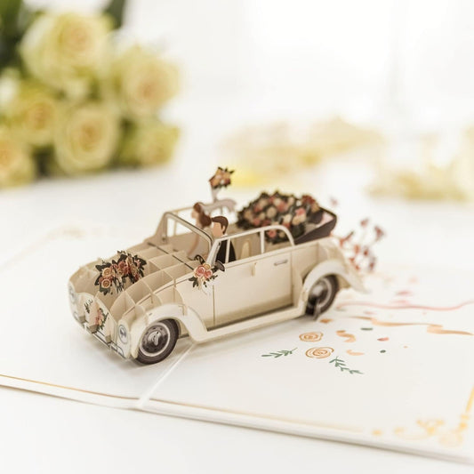 papercrush® Pop-Up Hochzeitskarte Hochzeitsauto - 3D Hochzeitskarte edel „just married“, Glueckwunschkarte zur Hochzeit, Gutschein fuer Hochzeitsreise & Geldgeschenk, Flitterwochen Geschenk