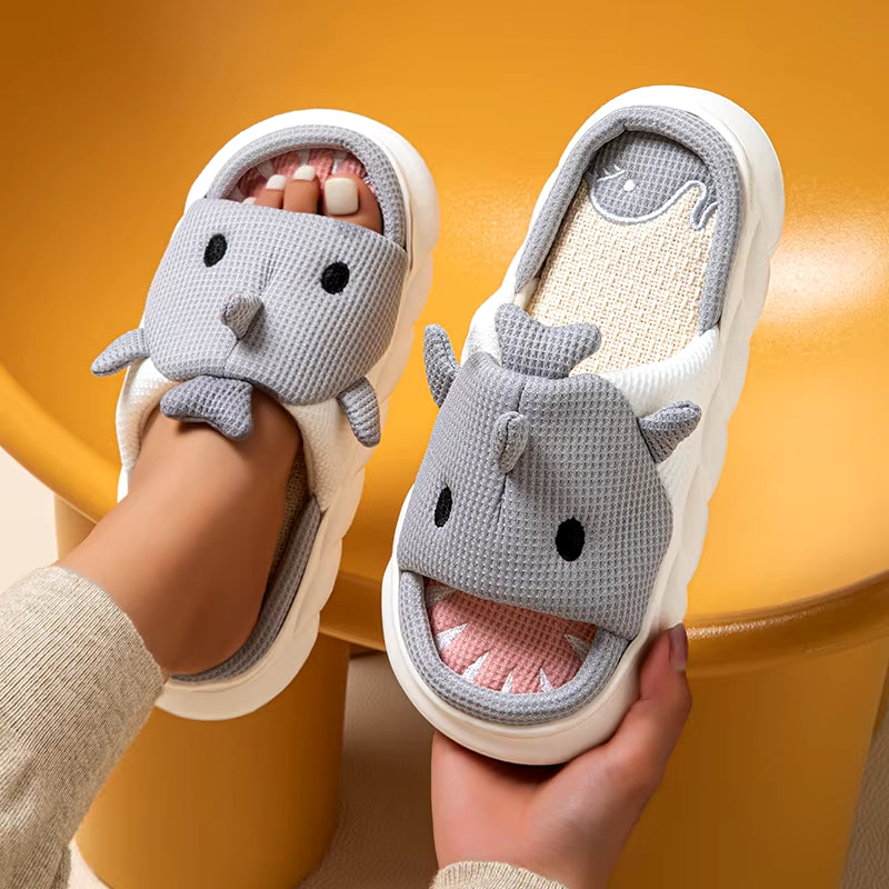 Women's Cartoon Shark Linen Slippers