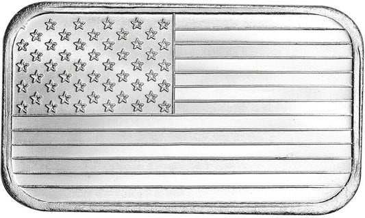 1 oz USA American Flag silver bar sealed reverse space for engraving