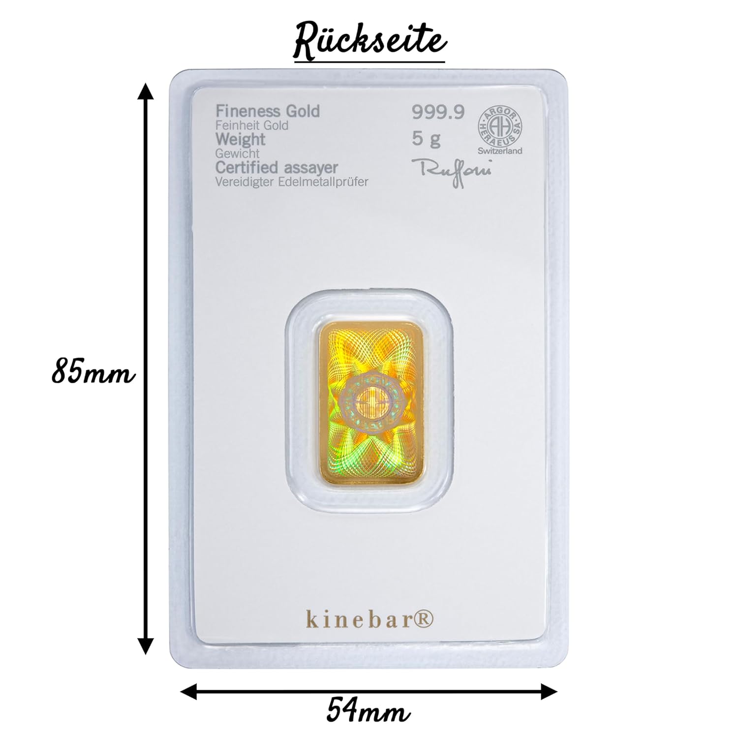 Gold to give as a gift - Heraeus Kinebar 5g gold bar - includes gift packaging, greeting card and guarantee of authenticity