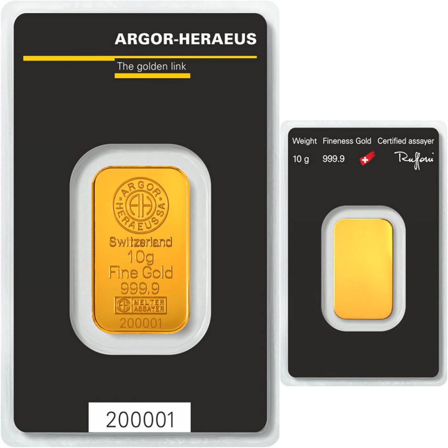 Argor-Heraeus 10 g Gold Bar 999.9 Blister Pack