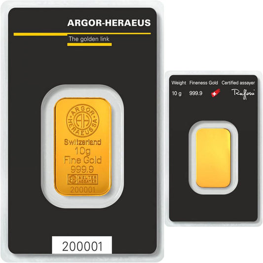 Argor-Heraeus 10 g Gold Bar 999.9 Blister Pack