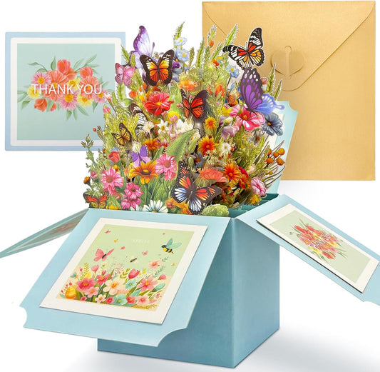 YianHien Butterflies Birthday Card Woman, Exquisite 3D Pop Up Card Birthday Flowers with Envelope, Special Birthday Card for Mum, Grandma, Aunt Sisters, Thank You Card, Teacher's Day Card
