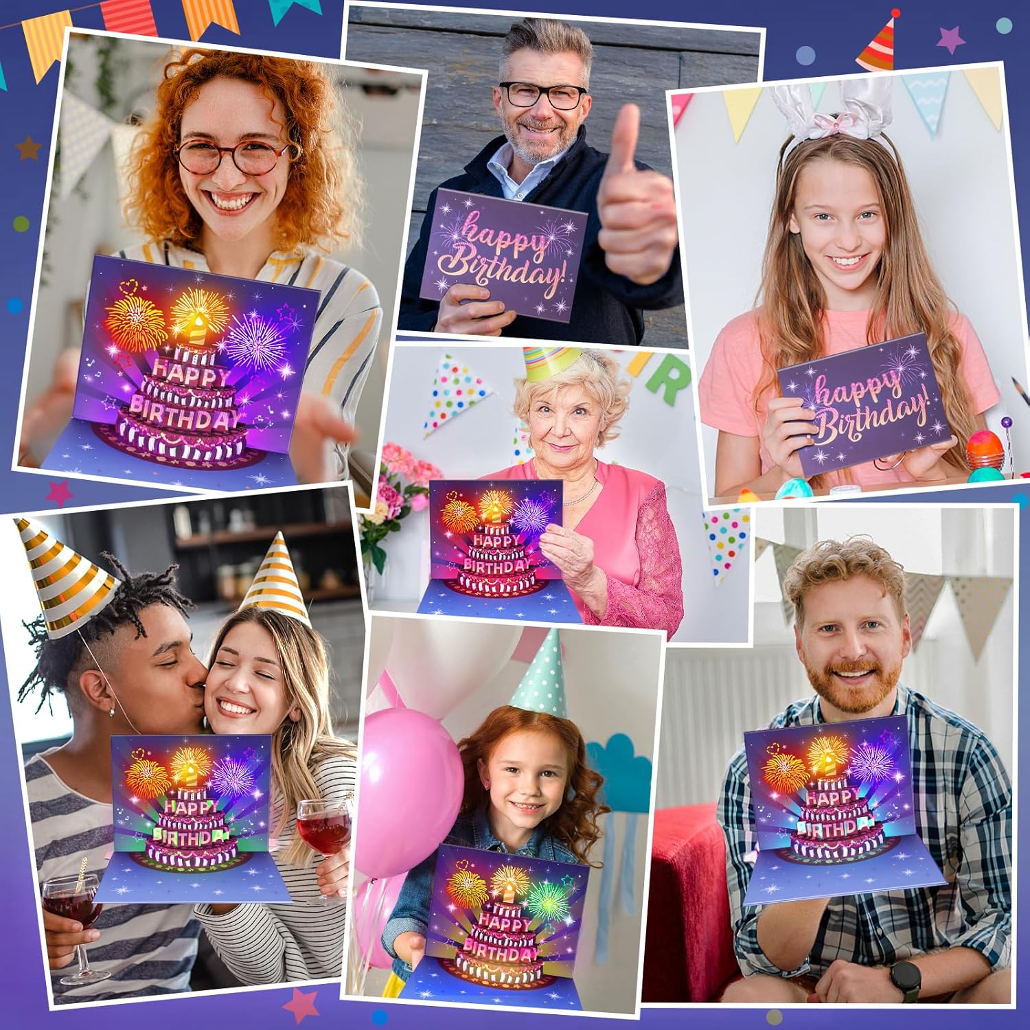 FITMITE Happy Birthday Geburtstagskarte Pop Up Kuchen Geburtstagskarten mit Musik und Licht 3D Feuerwerk Karte Geburtstag Geschenke fuer Frau Maenner Freundin