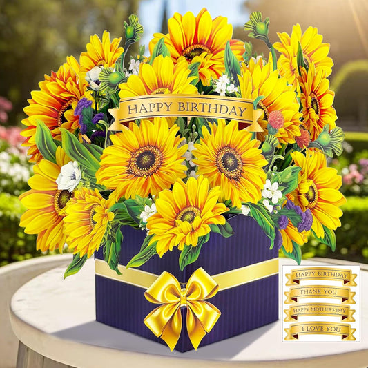 Hierein Sonnenblumen Geburtstagskarte Frau, 3D Blumen Geburtstagskarte Pop Up fuer Mama Ehefrau Schwester, Happy Birthday Karte, Pop Up Karte fuer Geburtstag Jahrestag Danke Gute Besserung