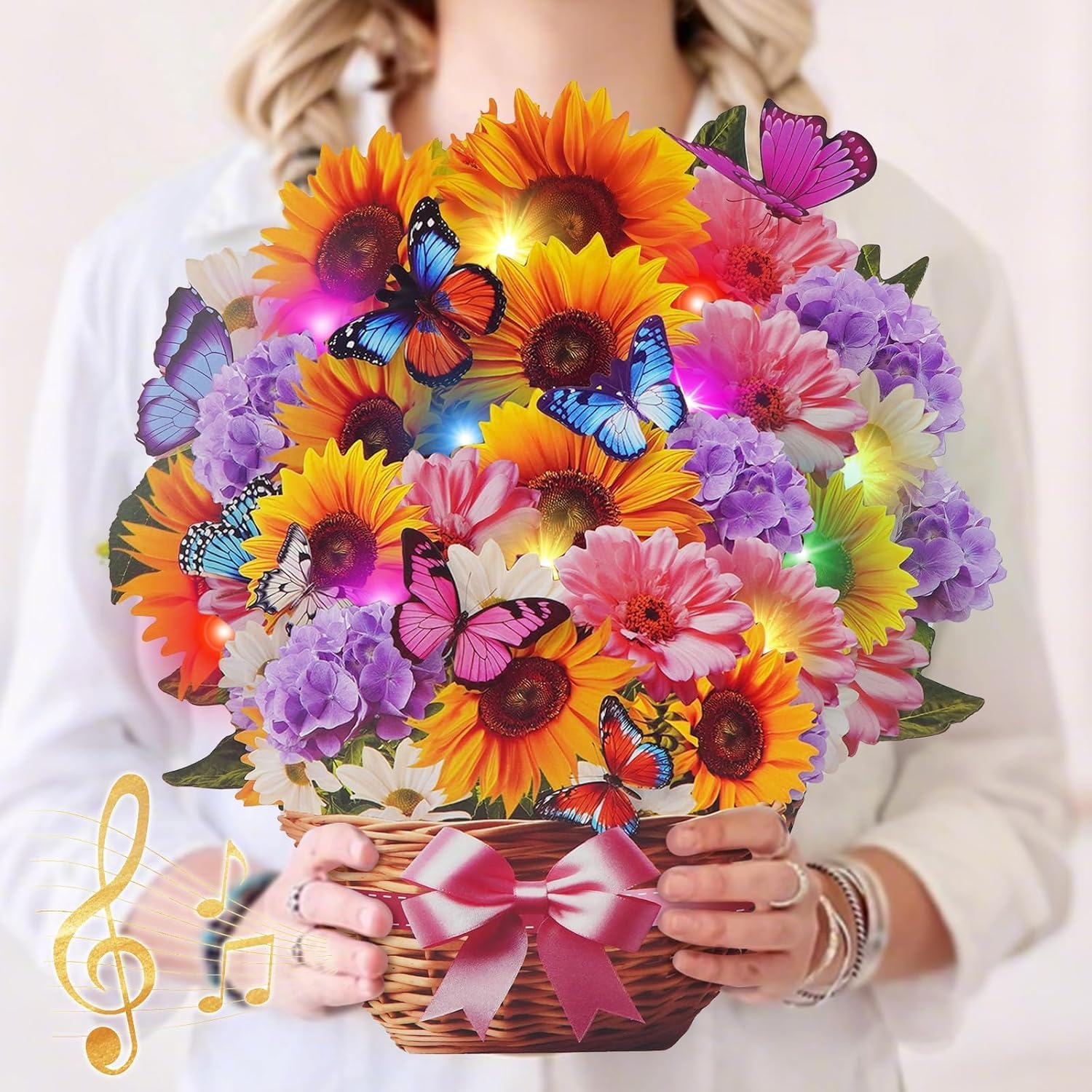 APOTODITO Sunflower Card, Sunflower 3D Pop-Up Card with Music and Light, 3D Pop-Up Bouquet, Birthday Card, Anniversary Card, Mother's Day Card for Women, Mothers and Wives