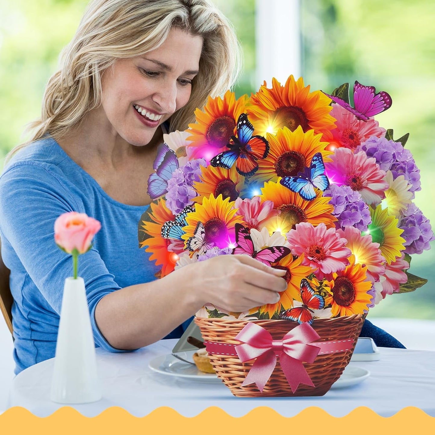 APOTODITO Sunflower Card, Sunflower 3D Pop-Up Card with Music and Light, 3D Pop-Up Bouquet, Birthday Card, Anniversary Card, Mother's Day Card for Women, Mothers and Wives