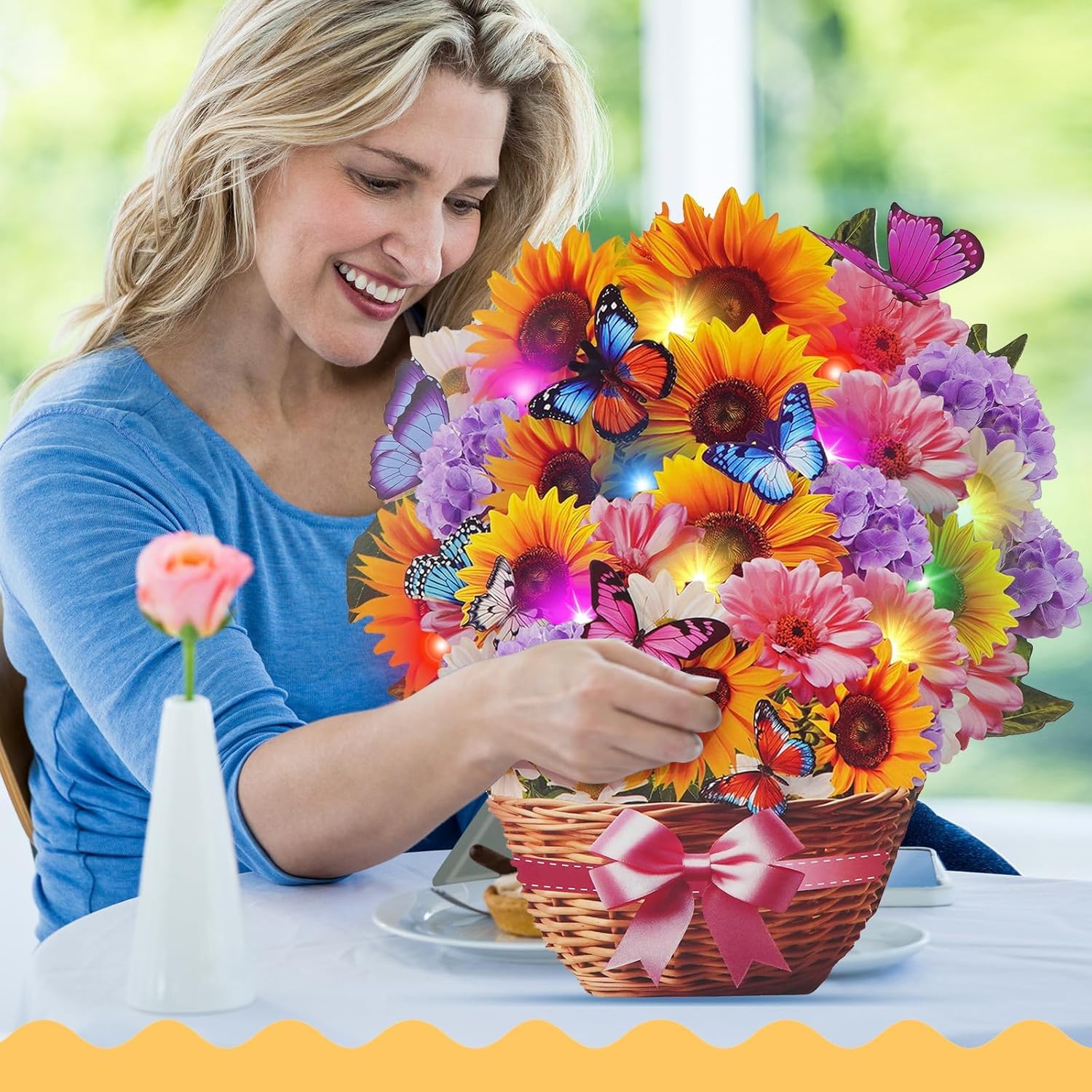 APOTODITO Sunflower Card, Sunflower 3D Pop-Up Card with Music and Light, 3D Pop-Up Bouquet, Birthday Card, Anniversary Card, Mother's Day Card for Women, Mothers and Wives