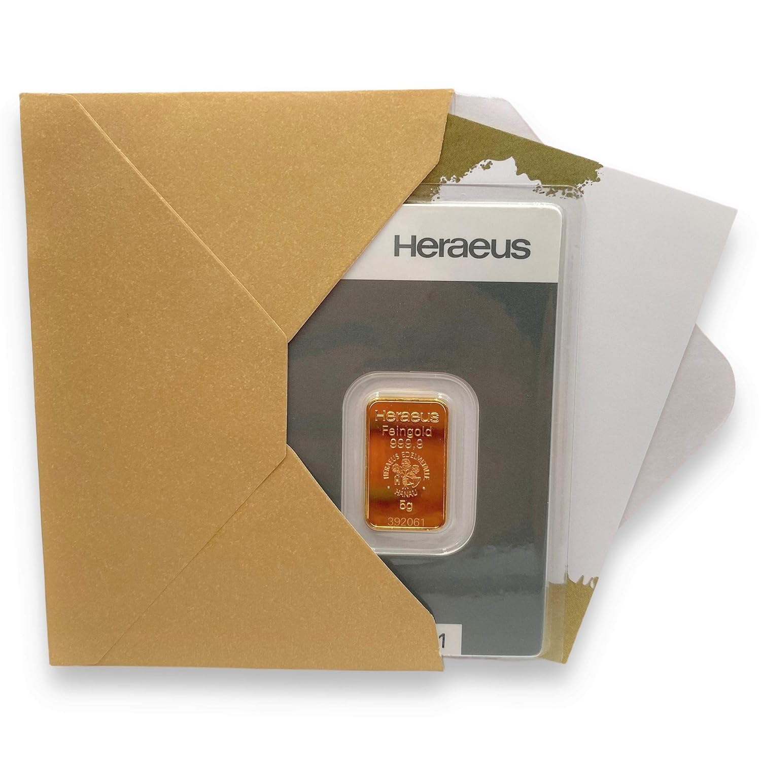 Gold to give as a gift - Heraeus Kinebar 5g gold bar - includes gift packaging, greeting card and guarantee of authenticity