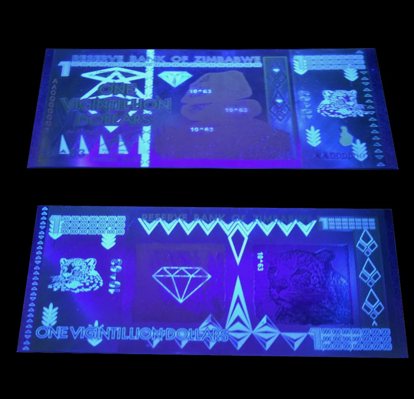 Zimbabwe One Vigintillion Dollars Gold Banknote